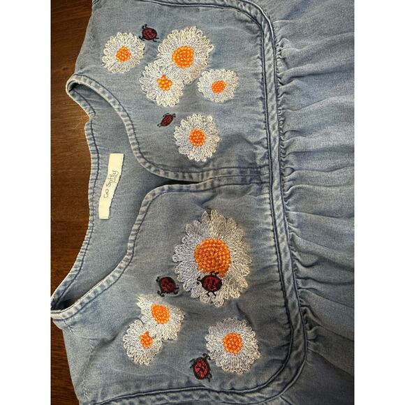 Go Softly Patio Denim Floral Embroidered Dress Women L Grandma Grunge Comfy Flaw - Picture 8 of 10